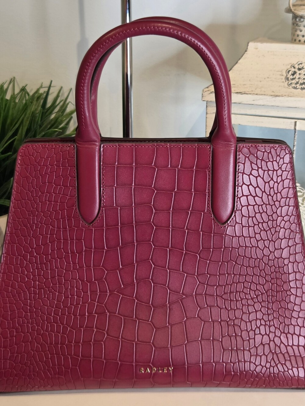 RADLEY LONDON Burgundy Croc-Embossed Top-Handle Satchel